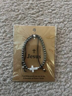 Jesus Cross Beaded Bracelet - Black and White